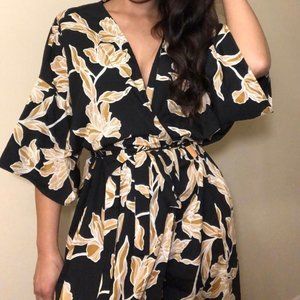 Maison Du Soir Black + Gold Floral Robe / Coverup